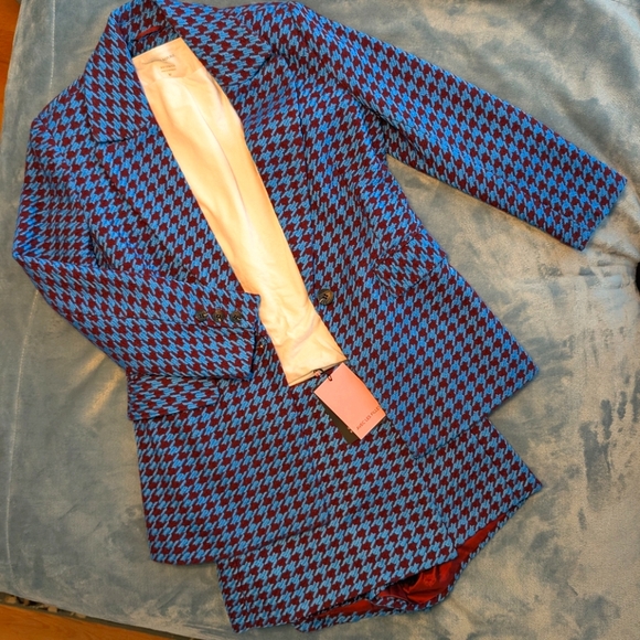 Avec Les Filles Jackets & Blazers - AVEC LES FILLES/Anthropologie Stylish Blue and Brown Houndstooth Suit Set (M/8)